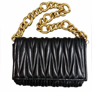 MONTANA WEST Quilted Faux Leather Black Shoulder Bag Clutch Chain Strap